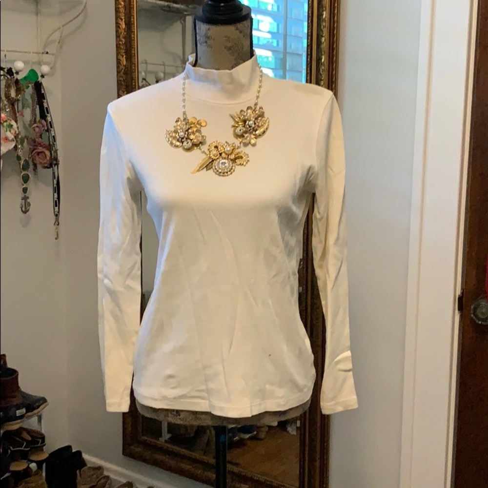 white mock neck turtle neck top